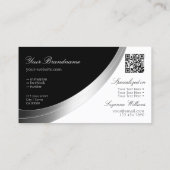 Schwarz-Weiß-Silber-Dekor mit Logo und QR-Code Visitenkarte (Rückseite)