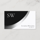 Schwarz-Weiß-Silber-Dekor mit Monogram-Modernem Visitenkarte (Vorderseite)
