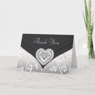 Schwarz Weiß Silber Diamant Herz Danke Karten