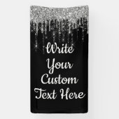 Schwarz-weiß & silber Geburtstag Glitzer Banner (Vertikal)