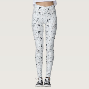 Schwarz Weiß Silber Grau Florale Blätter Leggings