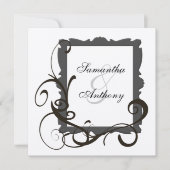 Schwarz-Weiß-Silberwirbel Einladungen für Hochzeit (Vorderseite)