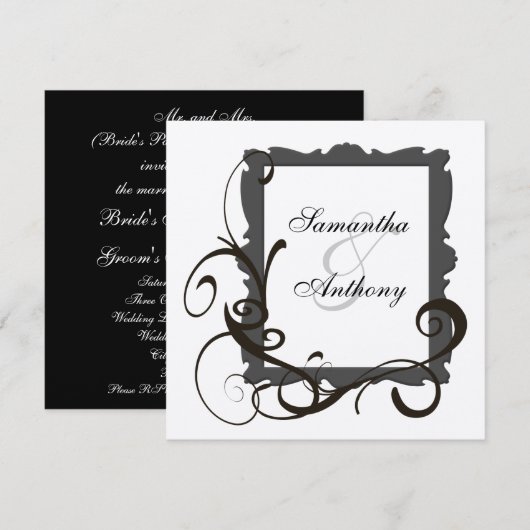 Schwarz-Weiß-Silberwirbel Einladungen für Hochzeit (Vorne/Hinten)