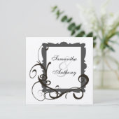 Schwarz-Weiß-Silberwirbel Einladungen für Hochzeit (Stehend Vorderseite)