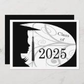 Schwarz-Weiß-Silhouette 2025-Graduierungspartei Einladung (Vorne/Hinten)