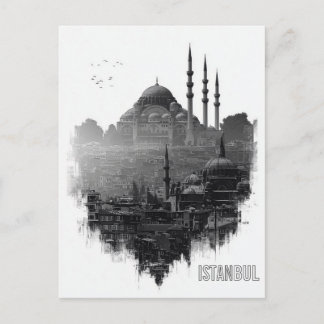 Schwarz-Weiß-Silhouette der Skyline von Istanbul Postkarte