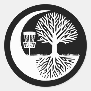 Schwarz-Weiß-Silhouette Disc Golf Runder Aufkleber