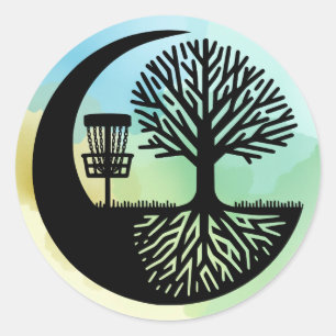 Schwarz-Weiß-Silhouette Disc Golf Runder Aufkleber