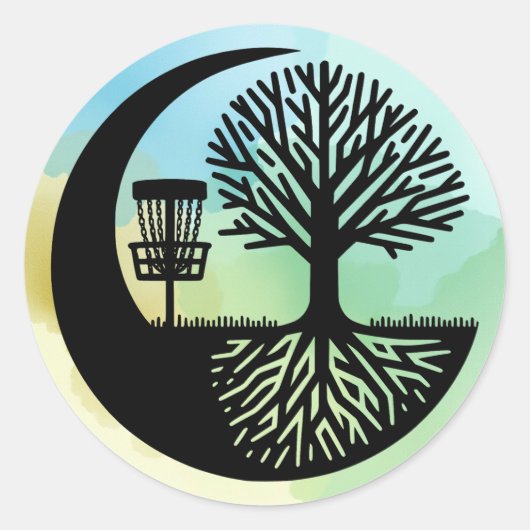 Schwarz-Weiß-Silhouette Disc Golf Runder Aufkleber (Vorderseite)