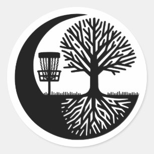 Schwarz-Weiß-Silhouette Disc Golf Runder Aufkleber