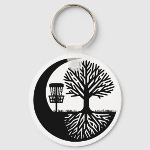 Schwarz-Weiß-Silhouette Disc Golf Schlüsselanhänger