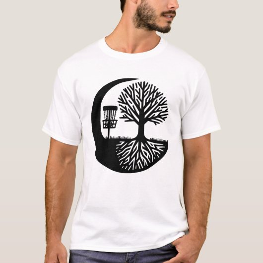 Schwarz-Weiß-Silhouette Disc Golf T-Shirt (Vorderseite)