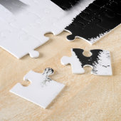 Schwarz-Weiß-Silhouette-Wald mit grünem Glanz Puzzle (Seite)