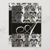 SCHWARZ-WEISS SILK DAMASK MONOGRAMM SILVER EINLADUNG (Vorne/Hinten)
