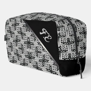 Schwarz-weiß + Silver Square Pattern Monogram Bags Waschbeutel