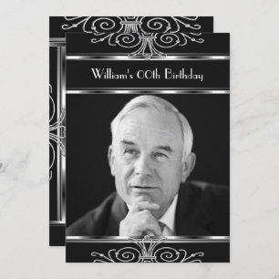 Schwarz-weiß Silver Vintager Deko Geburtstagsparte Einladung