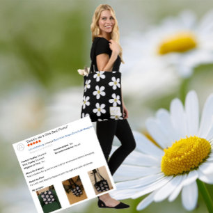Schwarz-weiß Simple Daisy Gold Monogram Tasche