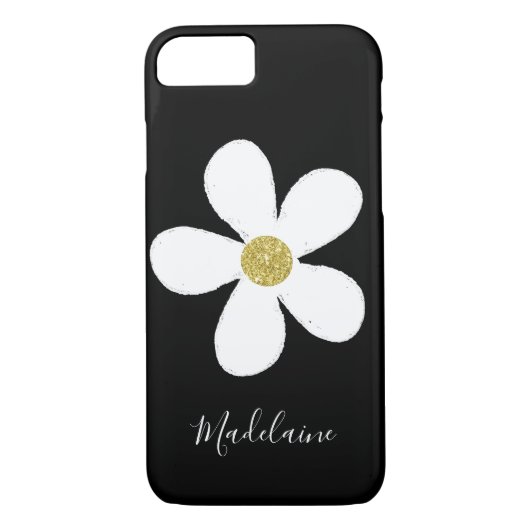 Schwarz-weiß Simple Daisy Gold Personal Case-Mate iPhone Hülle (Rückseite)