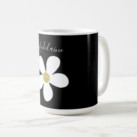 Schwarz-weiß Simple Daisy Gold Personal Kaffeetasse (VorderseiteRechts)