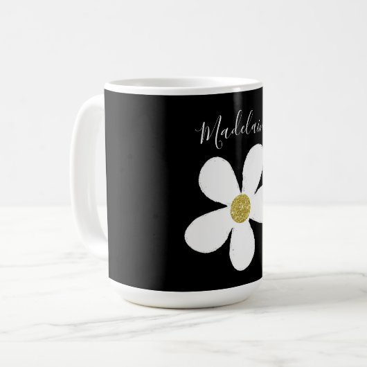 Schwarz-weiß Simple Daisy Gold Personal Kaffeetasse (Vorderseite Links)