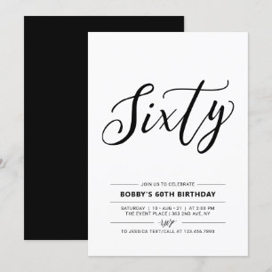 Schwarz & Weiß Sixty Minimal 60. Geburtstagsfeier Einladung