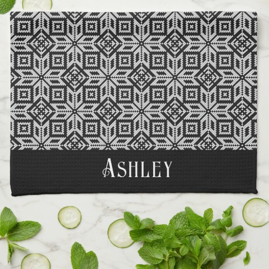 Schwarz-Weiß-Skandinavien-Muster Geschirrtuch (Gefaltet)