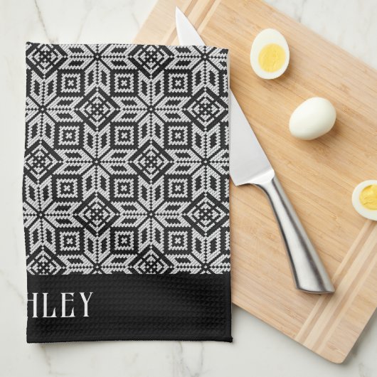 Schwarz-Weiß-Skandinavien-Muster Geschirrtuch (Viertel Falte)