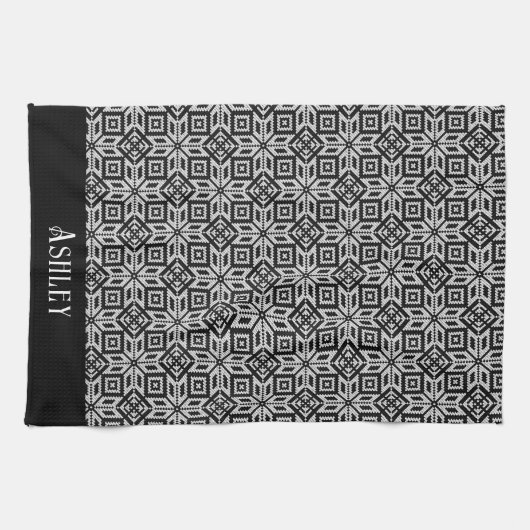 Schwarz-Weiß-Skandinavien-Muster Geschirrtuch (Horizontal)