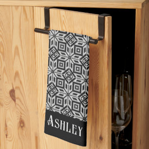 Schwarz-Weiß-Skandinavien-Muster Geschirrtuch