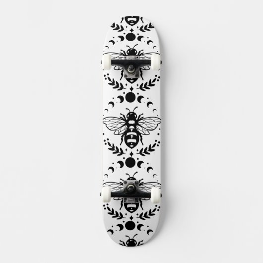 Schwarz-Weiß-Skateboard für Bienen und Mond Skateboard (Vorderseite)