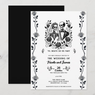 Schwarz Weiß Skelett Blumenrose Rebe Hochzeit  Einladung