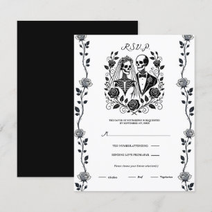 Schwarz Weiß Skelett Blumenrose Rebe Hochzeit RSVP Einladung