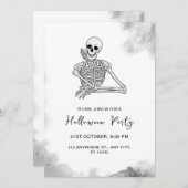 Schwarz-Weiß-Skelett-Halloween-Party Einladung (Vorne/Hinten)