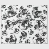 Schwarz-Weiß-Skelett Skelett Skull Art Muster Geschenkpapier (Flach)
