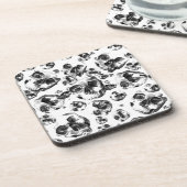 Schwarz-Weiß-Skelett Skelett Skull Art Muster Getränkeuntersetzer (Linke Seite)