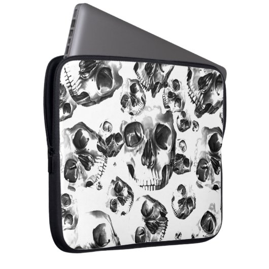 Schwarz-Weiß-Skelett Skelett Skull Art Muster Laptopschutzhülle (Vorne Rechts)