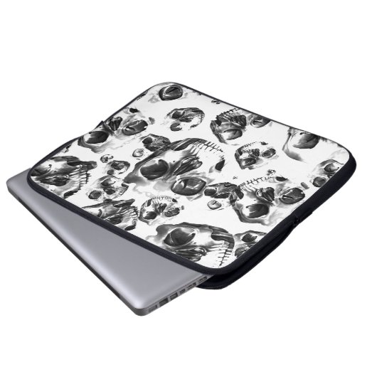 Schwarz-Weiß-Skelett Skelett Skull Art Muster Laptopschutzhülle (Vorne Knopf)