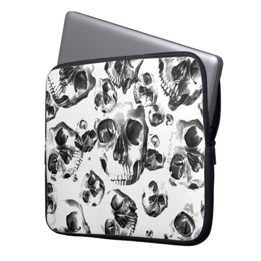 Schwarz-Weiß-Skelett Skelett Skull Art Muster Laptopschutzhülle (Vorderseite Links)