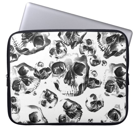 Schwarz-Weiß-Skelett Skelett Skull Art Muster Laptopschutzhülle (Vorderseite)