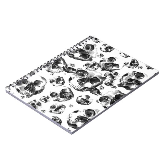 Schwarz-Weiß-Skelett Skelett Skull Art Muster Notizblock (Linke Seite)