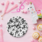 Schwarz-Weiß-Skelett Skelett Skull Art Muster Pappteller (Party)