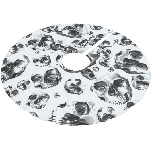 Schwarz-Weiß-Skelett Skelett Skull Art Muster Polyester Weihnachtsbaumdecke (Schrägansicht)