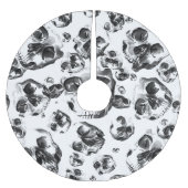 Schwarz-Weiß-Skelett Skelett Skull Art Muster Polyester Weihnachtsbaumdecke (Vorderseite)