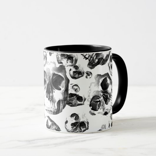 Schwarz-Weiß-Skelett Skelett Skull Art Muster Tasse (VorderseiteRechts)
