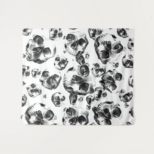 Schwarz-Weiß-Skelett Skelett Skull Art Muster Wandteppich (Vorderseite (Horizontal))