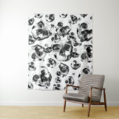 Schwarz-Weiß-Skelett Skelett Skull Art Muster Wandteppich (Beispiel)