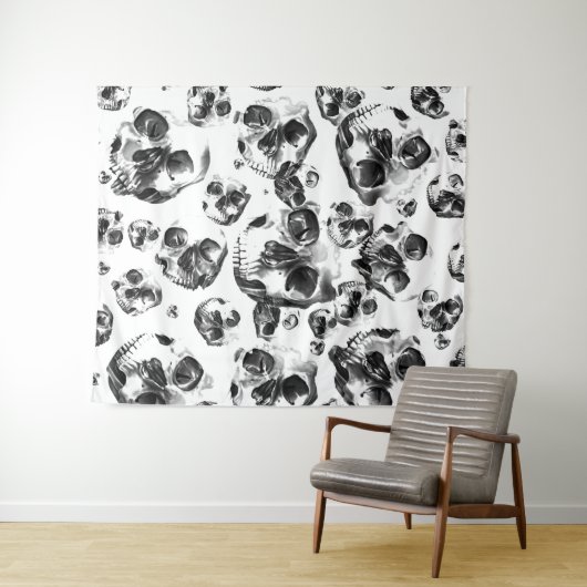 Schwarz-Weiß-Skelett Skelett Skull Art Muster Wandteppich (Beispiel (Horizontal))