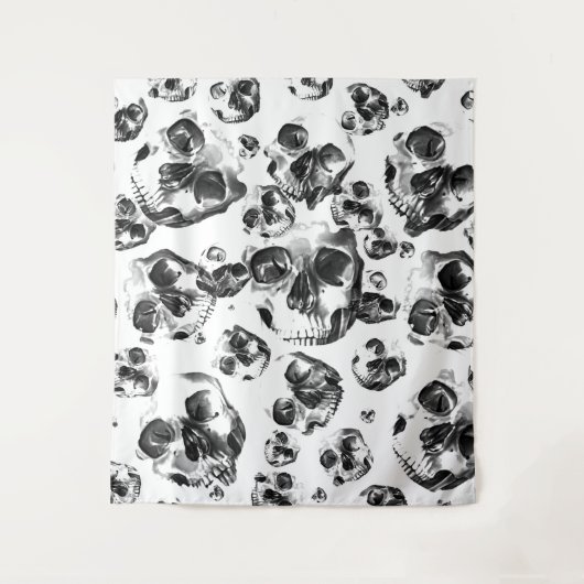 Schwarz-Weiß-Skelett Skelett Skull Art Muster Wandteppich (Vorderseite)