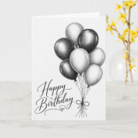 Schwarz-weiß-Skizze-Ballon-Geburtstagskarte