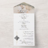 Schwarz-Weiß-Skript Zeitgenössische Monogramm-Hoch All In One Einladung (Innen Boden)